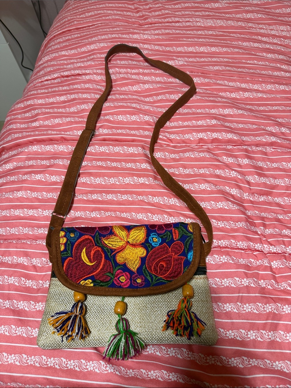 Handmade Floral Embroidered Crossbody Bag in Multicolor